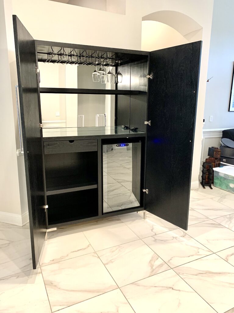 Custom bar cabinet with wine fridge