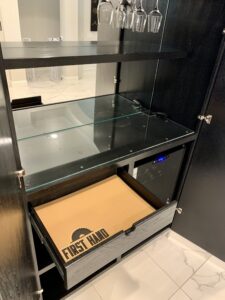 Custom Bar Cabinet with wine fridge and drawer