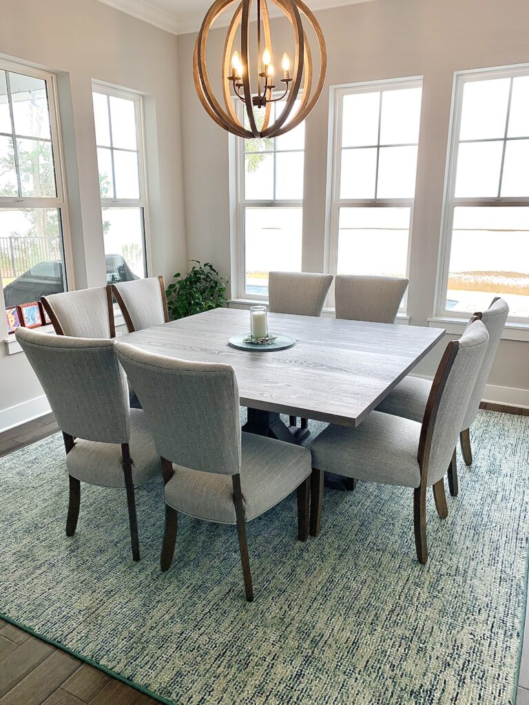 Custom Square Dining Table with Pedestal and Storage