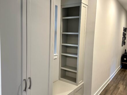 Custom Entryway Drop Zone with Bench, Book Case, and Storage Cabinet