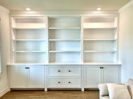 Custom Home Office Wall Unit with adjustable shelves and cabinets