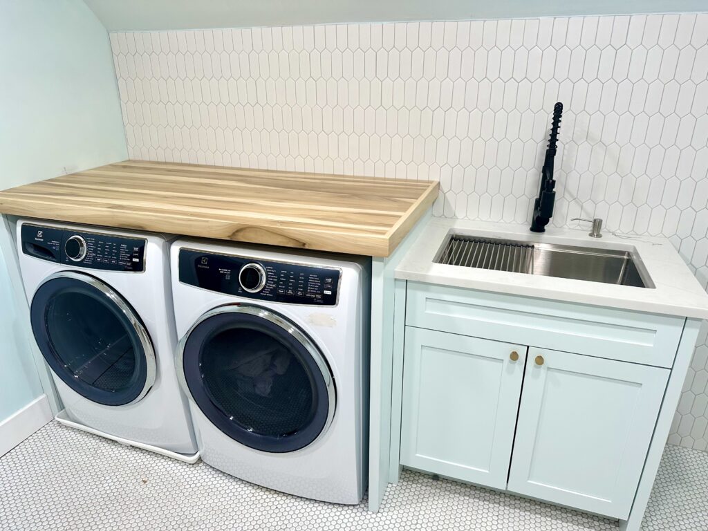 Washer and Dryer with Folding Table and Deep Sink