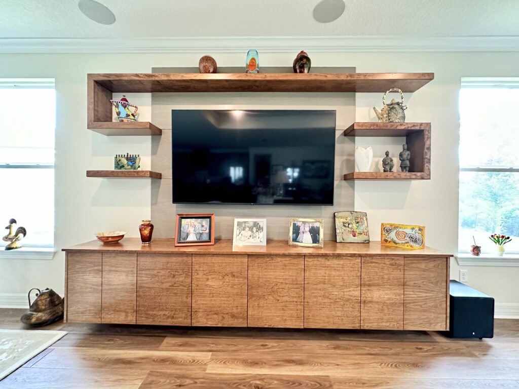 Modern Floating Entertainment Console with Floating Shelves