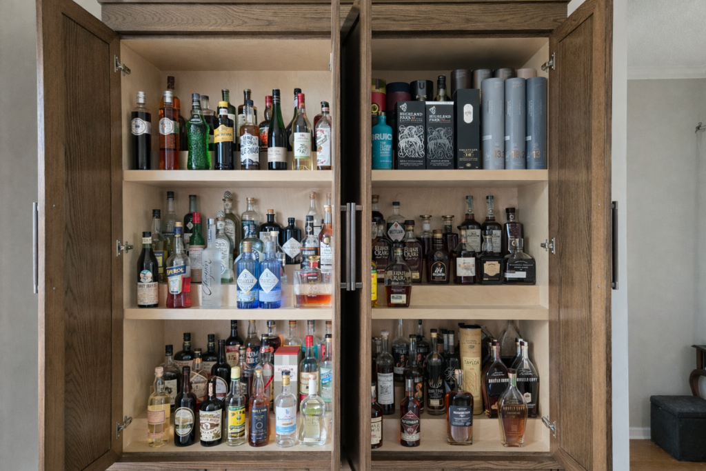 Custom Bourbon Cabinet With Stepped Shelving
